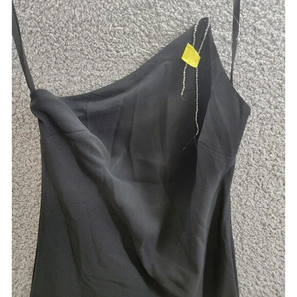 STAUD Elodie One-Shoulder Crystal-Embellished Crepe Gown Women's 00 Black Zip - Picture 5 of 15